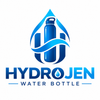 A blue water bottle logo with a stylized water droplet and wave graphic above the text 'HYDROJEN WATER BOTTLE' on a white background.