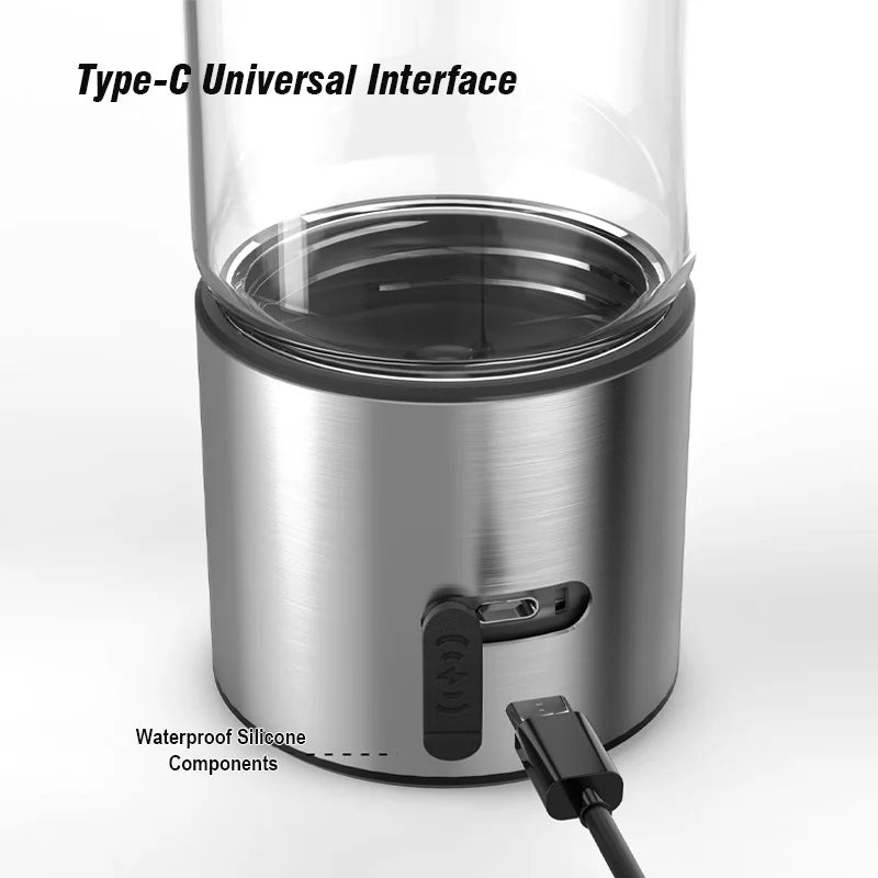 USB Type-C charging port on the hydrogen water bottle base behind a waterproof silicone cover